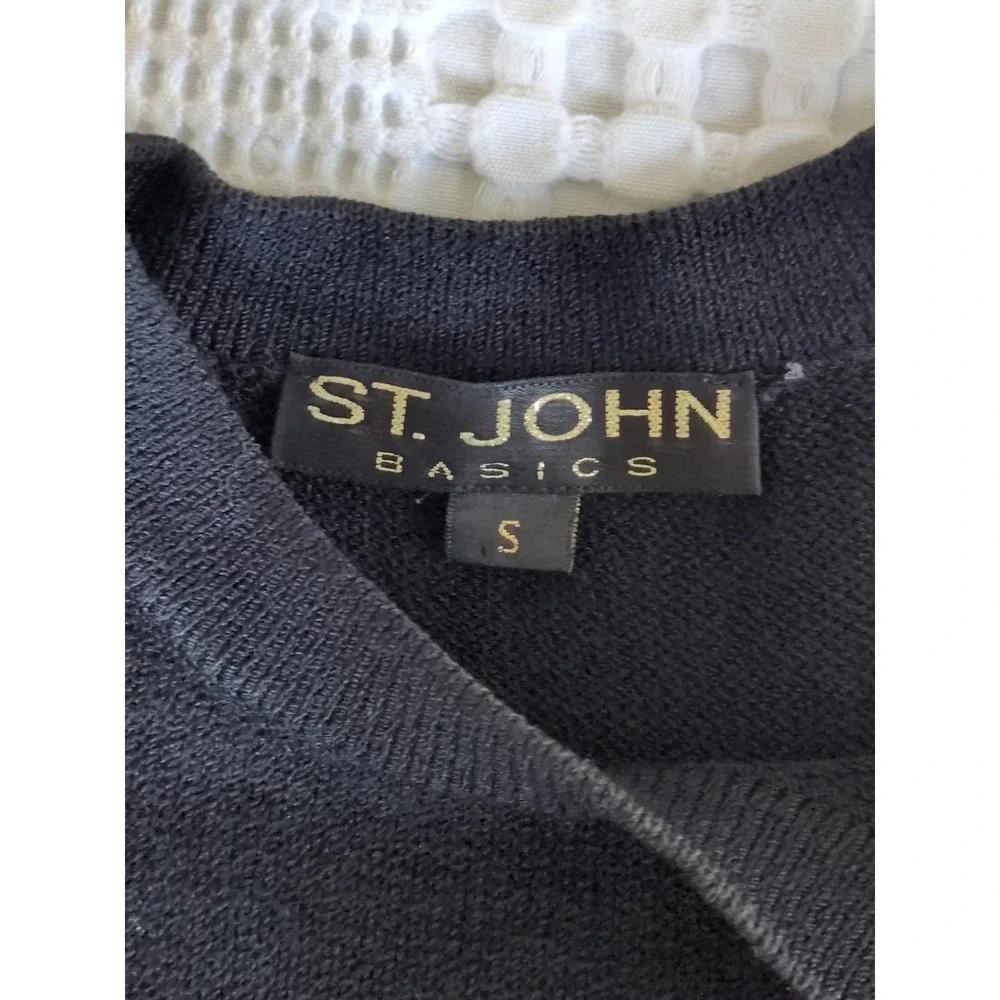 St John Basics Santana Knit Sweater Small Black Ribbed Pullover Side Slit 3/4‎